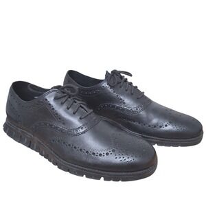 Cole Haan Mens 9.5 ZeroGrand Black Leather Wingtip Career Comfort Preppy Oxfords